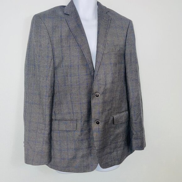 DKNY Mens M Blazer Gray Black Windowpane Plaid Suit Jacket - Picture 5 of 12